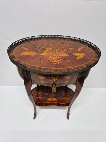 Middentafel - Hout, Messing, Inlegwerk -