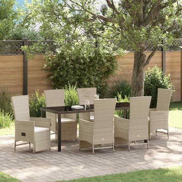 vidaXL Tuin Eettafel Set 7 st Beige poly rattan, Tuin en Terras, Verzenden, Nieuw