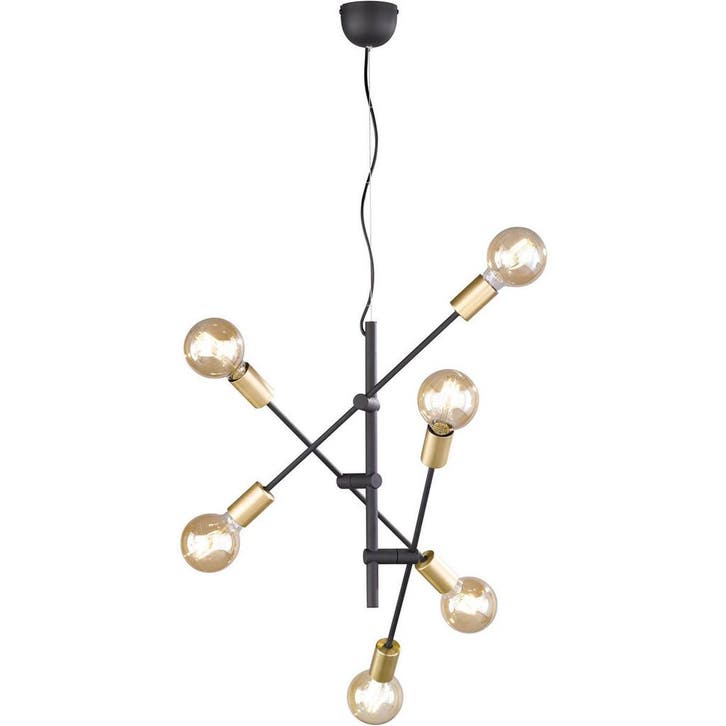 Gouden LED Hanglamp Trion Ross - 6-lichts E27 Fitting, Mat G, Maison & Meubles, Lampes | Suspensions, Envoi