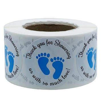 500 Stickers Op Rol - 2.5cm - Babyshower Blauw -, Verzenden