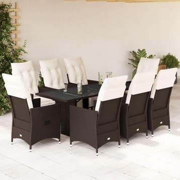 vidaXL 9-delige Bistroset met kussens poly rattan bruin, Verzenden, Nieuw