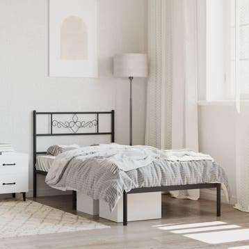 vidaXL Bedframe met hoofdbord metaal zwart 90x200 cm, Verzenden