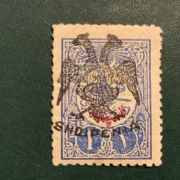 Albanië 1913 - 1 Pia blauw met dubbele adelaar opdruk - MH -, Gestempeld