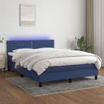 vidaXL Boxspring met matras en LED stof blauw 140x200 cm, Verzenden