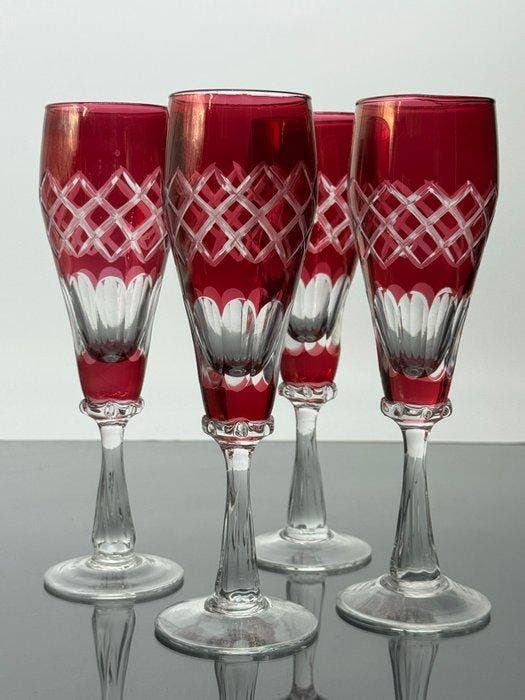 Champagne fluitje (4) - Glas - champagneflutes, Antiquités & Art, Antiquités | Meubles | Tables
