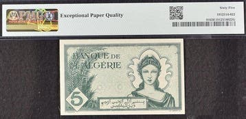 Algerije. - 5 Francs - 1942 - PMG 65 EPQ - Pick 91 (Zonder