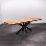 Boomstamtafel, Eettafel 250x86 massief hardhout, metaalpoot, Huis en Inrichting, Overige houtsoorten, Robuust Modern, Vijf personen of meer