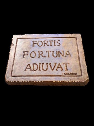 sculptuur, Epigrafe Fortis Fortuna Adiuvat - 18 cm -, Antiek en Kunst, Curiosa en Brocante