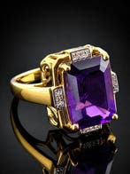 Luxe Amethist Ring met Smaragdgesneden - 925 Sterling Zilver