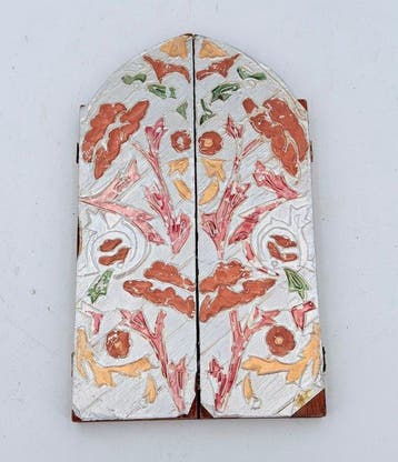 Antiek Drieluik - Hout, Verzilverd - 1950-1960 - Maagd Maria, Antiek en Kunst