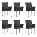 Set van 6 Leren eetkamerstoelen Comfort met wieltjes en, Ophalen of Verzenden, Nieuw, Leer, Eén
