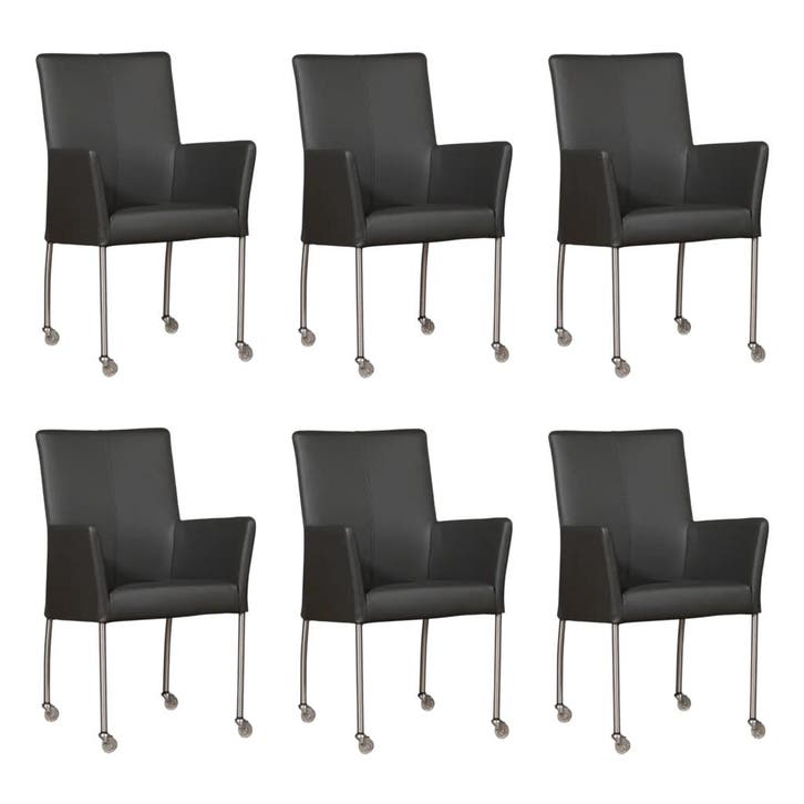 Set van 6 Leren eetkamerstoelen Comfort met wieltjes en, Huis en Inrichting, Stoelen, Nieuw, Eén, Leer, Ophalen of Verzenden