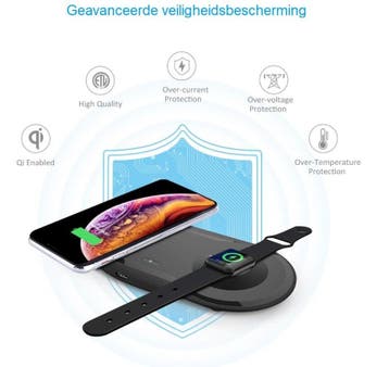 DrPhone Compaq - 2 in 1 Draadloze QI Lader voor o.a. Apple, Verzenden, Nieuw