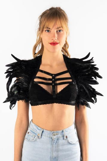 KIMU® Top met Veren Zwart Studs XS S M Verentop Steampunk To, Kleding | Dames, Ophalen of Verzenden, Nieuw