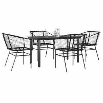 vidaXL 5-delige Tuinset poly rattan glas zwart, Verzenden, Nieuw, Tuinset