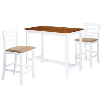 vidaXL Bartafel- en barstoelenset massief hout bruin en wit, Verzenden
