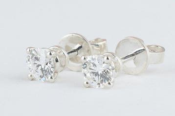 Zonder minimumprijs - Oorbellen Zilver - 1.07ct. tw. Diamant, Nieuw