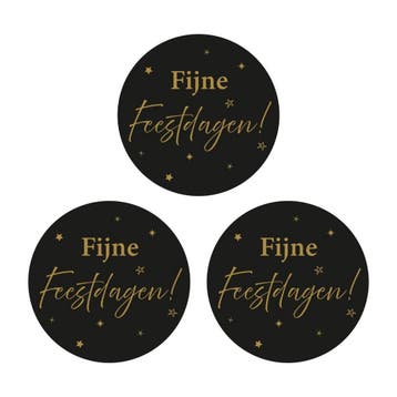 Fijne Feestdagen Stickers - 40 mm - Zwart - Goudfolie - 60, Hobby & Loisirs créatifs, Verzenden