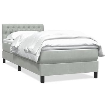 vidaXL Boxspring met matras fluweel lichtgrijs 90x220 cm, Huis en Inrichting, Slaapkamer | Bedden, Verzenden, Nieuw