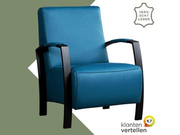 Leren fauteuil Glory - Toledo Turquoise (blauw), Nieuw, Ophalen of Verzenden, 50 tot 75 cm, Industrieel, Modern