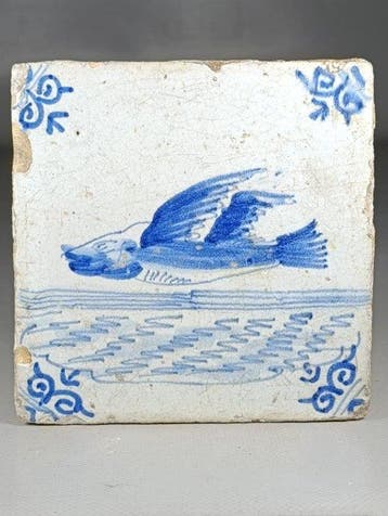 Carreau - Vliegende vis - 1600-1650 - Delftse tegel XVIIe