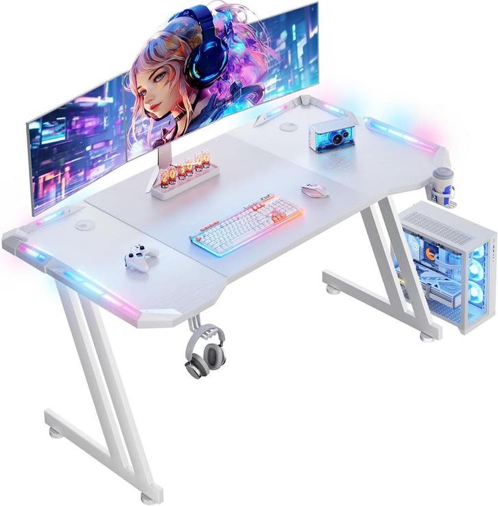 Gaming bureau - Gaming desk - Gaming tafel - 140x60 cm - Wit, Maison & Meubles, Bureaux, Envoi
