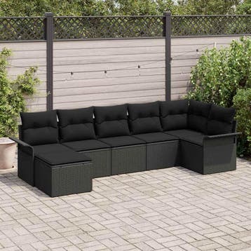 vidaXL Tuinbank Set 7 st Zwart poly rattan, Verzenden