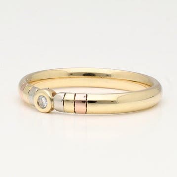 Ring - 14 karaat Geel goud - 0.04ct. tw. Diamant, Handtassen en Accessoires, Nieuw