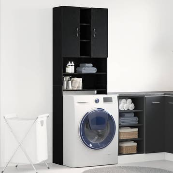 vidaXL Wasmachinekast 64x25,5x190 cm zwart eikenkleur, Verzenden, Nieuw