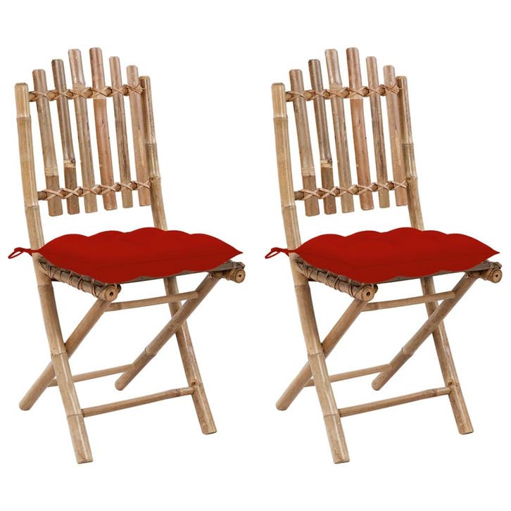 vidaXL Tuinstoelen 2 st inklapbaar met kussens bamboe, Tuin en Terras, Tuinstoelen, Nieuw, Verzenden