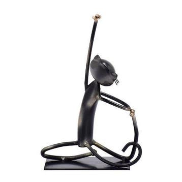 sculptuur, Vintage Metal Yoga Cat Sculpture – Handcrafted