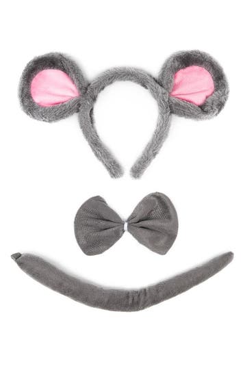 KIMU® Muis Haarband Oren Strik Staart Diadeem Set Grijs Roze, Ophalen of Verzenden, Nieuw
