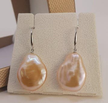Zonder minimumprijs - Oorbellen Zilver, 17x18 mm barokparels, Nieuw
