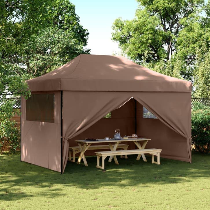 vidaXL Partytent inklapbaar pop-up met 4 zijwanden bruin, Tuin en Terras, Partytenten, Nieuw, Verzenden