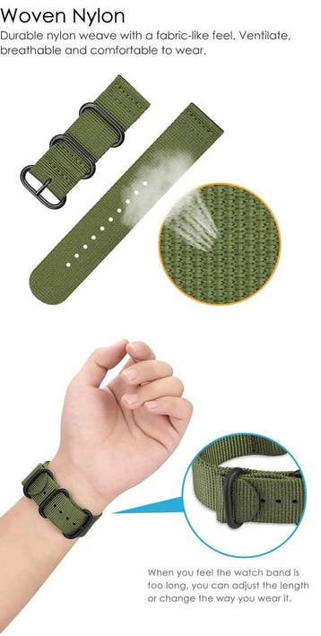 DrPhone Nylon Flex Strap - Nylon Horlogeband - 18mm - Zwarte, Verzenden, Nieuw