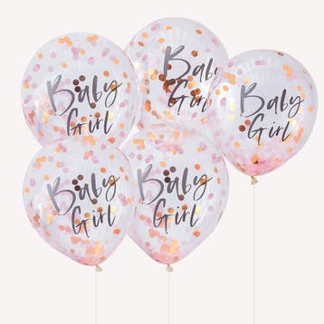 Roze Confetti Ballonnen Baby Girl 30cm 5st, Verzenden, Nieuw