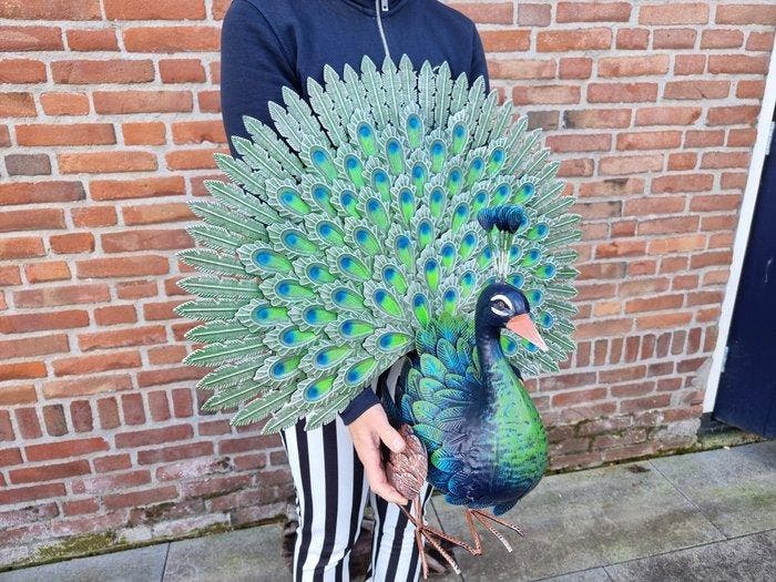 Beeld, XL Garden Peacock - New - 63 cm - Metaal, Antiquités & Art, Curiosités & Brocante