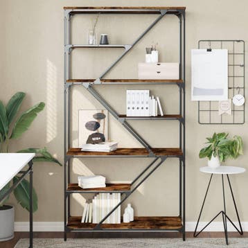 vidaXL Boekenrek 91x36x176 cm bewerkt hout en staal gerookt, Verzenden