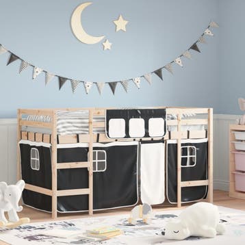 vidaXL Kinderhoogslaper met gordijnen 80x200 cm massief, Verzenden, Nieuw