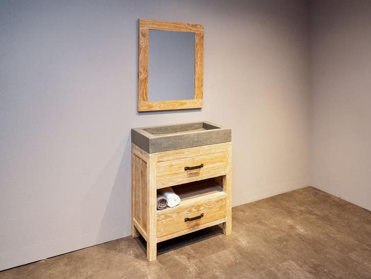 Teak badmeubelset 80cm White Wash incl spiegel en wasbak, Huis en Inrichting, Badkamer | Badkamermeubels, 25 tot 50 cm, Nieuw