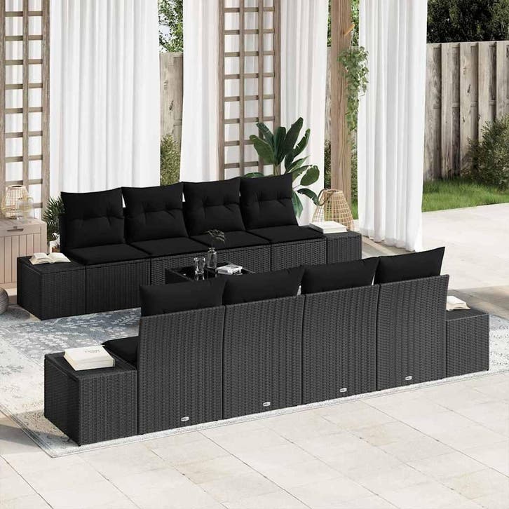 vidaXL Tuinbank Set met kussen met opslag 8 pcs Zwart poly, Jardin & Terrasse, Ensembles de jardin, Envoi