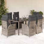 vidaXL 7-delige Tuinset met kussens poly rattan grijs, Verzenden, Nieuw, Tuinset