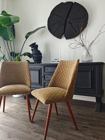 Stoel - Textiel, Hout - Een paar mid-century modern
