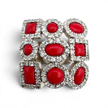 Zonder minimumprijs - Ring Zilver - Rood koraal