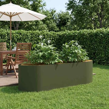 vidaXL Verhoogde Tuinbak Olijfgroen 140 x 40 x 40 cm Staal, Tuin en Terras, Verzenden, Nieuw