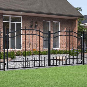 vidaXL Hekpoort KAMPEN met speerpunt zwart 302x125 cm staal, Verzenden, Nieuw