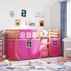vidaXL Stapelbed met gordijnen 90x190 cm grenenhout roze, Verzenden, Nieuw