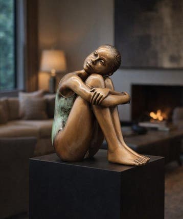 Beeld, (XL) Elegant Bronze Girl - 26 cm - Brons - 2026, Antiek en Kunst