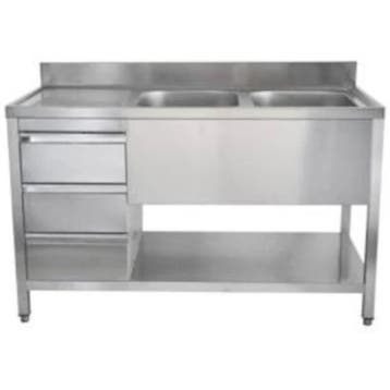 Spoeltafel | RVS | 2 Spoelbakken (Rechts) + Laden |, Zakelijke goederen, Horeca | Keukenapparatuur, Verzenden, Nieuw in verpakking