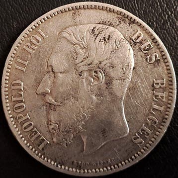 Belgique. Léopold II. 5 Francs petite tête 1869 Position A